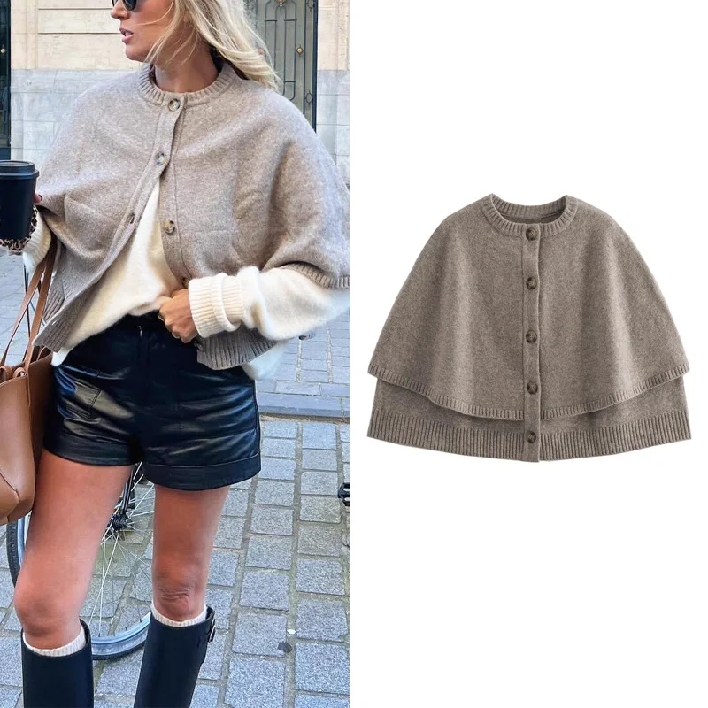 TRAF Cropped Cape Coat 2024 Women's Autumn Short Knitted Cardigan Demi-Season Sleeveless Large Size Knitwear Cloak Outerwears
TRAF Cropped Cape Coat 2024 Women's Autumn Short Knitted Cardigan Demi-Season Sleeveless Large Size Knitwear Cloak Outerwears