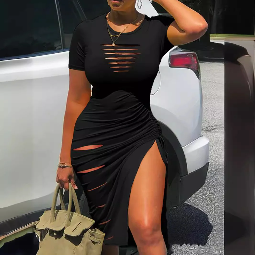 TW195 summer new solid color crevasse pleated drawstring side slit dress is elegant and casual.
TW195 summer new solid color crevasse pleated drawstring side slit dress is elegant and casual.
