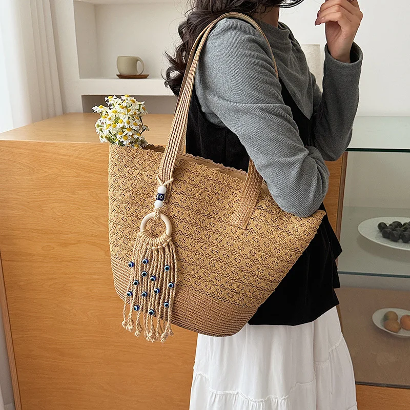 CLAREGQI Evil Eye Tassel Straw Tote Bag, Women's Boho Woven Shoulder Purse for Summer Beach Natural Raffia Woven Tote Bag with E
CLAREGQI Evil Eye Tassel Straw Tote Bag, Women's Boho Woven Shoulder Purse for Summer Beach Natural Raffia Woven Tote Bag with E