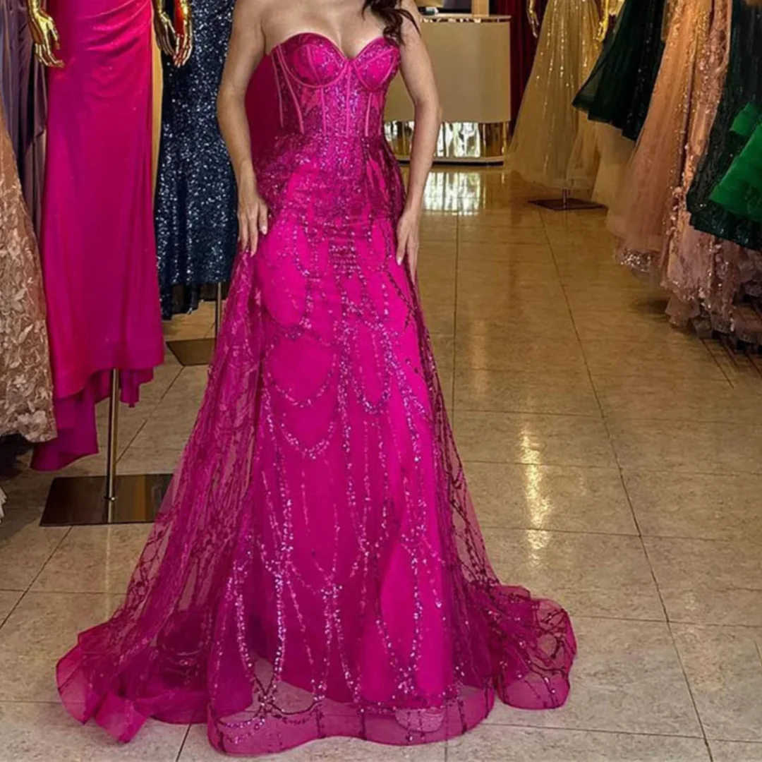A-Line Sweetheart Floor Length Sequins Party Gowns Fuchsia Prom Dress Sleeveless Evening Party Dresses Customized
A-Line Sweetheart Floor Length Sequins Party Gowns Fuchsia Prom Dress Sleeveless Evening Party Dresses Customized