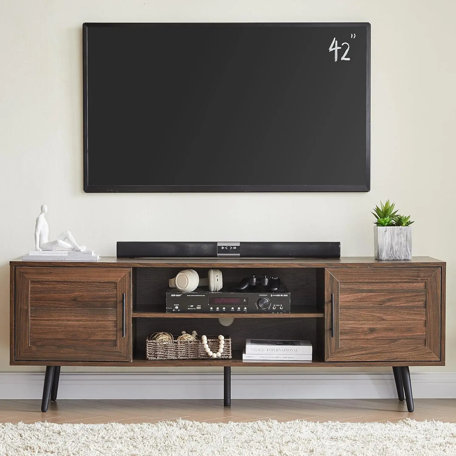 Тумба под телевизор в стиле Mid-Century Modern для телевизора 65 дюймов, деревянная тумба с отсеком для хранения и открытой полкой, развлекательный центр, ТВ-консоль
Тумба под телевизор в стиле Mid-Century Modern для телевизора 65 дюймов, деревянная тумба с отсеком для хранения и открытой полкой, развлекательный центр, ТВ-консоль