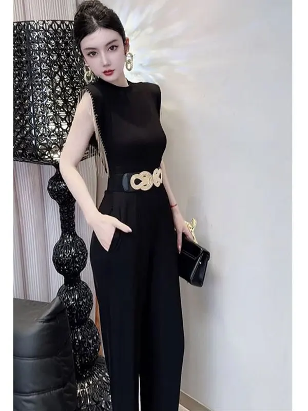 Slimming Wide Leg Pants Rer No Sve Dstring Waist Tassel Detail Faionable Summer Outfit Two Piece Set round Ne
Slimming Wide Leg Pants Rer No Sve Dstring Waist Tassel Detail Faionable Summer Outfit Two Piece Set round Ne