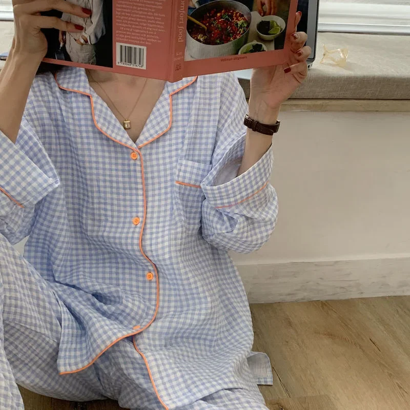 Хлопковая женская пижама, Корейская одежда для сна, Женский комплект из 2 предметов, пижама, осенняя Пижама, домашняя одежда, одежда для отдыха
Хлопковая женская пижама, Корейская одежда для сна, Женский комплект из 2 предметов, пижама, осенняя Пижама, домашняя одежда, одежда для отдыха