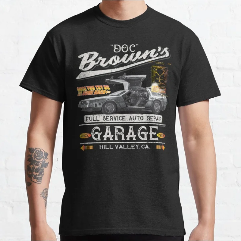 Doc Brown's Auto Repair Garage DeLorean Car Back to the Future Delorean time machine Graphic T Shirts large size
Doc Brown's Auto Repair Garage DeLorean Car Back to the Future Delorean time machine Graphic T Shirts large size