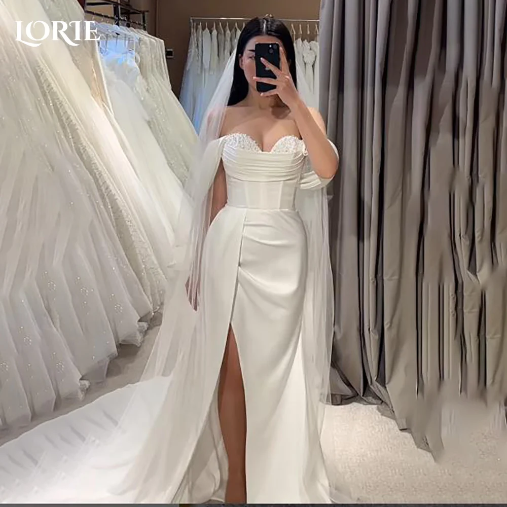 LORIE Elegant Off Shoulder Mermaid Wedding Dresses Pleated Slit Sweetheart Backless Pearls Bridal Gown Customized Bride Dresses
LORIE Elegant Off Shoulder Mermaid Wedding Dresses Pleated Slit Sweetheart Backless Pearls Bridal Gown Customized Bride Dresses