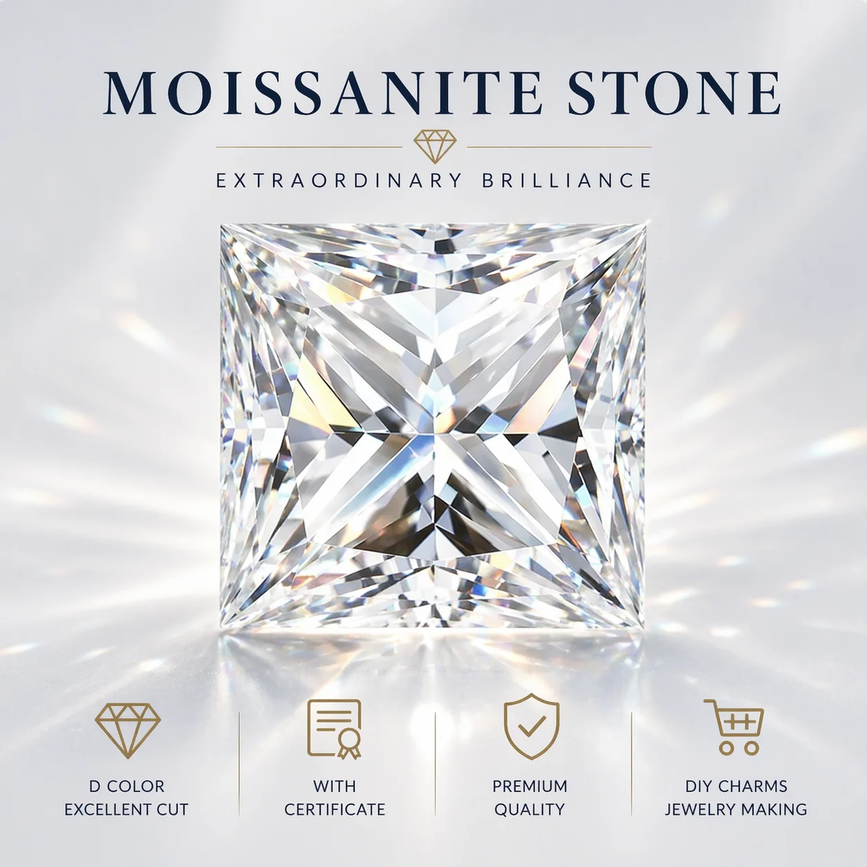 Moissanite Stone D Color Princess Cut VVS1 Gemstone Synthetic Lab Created Diamond Jewelry with Certificate
Moissanite Stone D Color Princess Cut VVS1 Gemstone Synthetic Lab Created Diamond Jewelry with Certificate