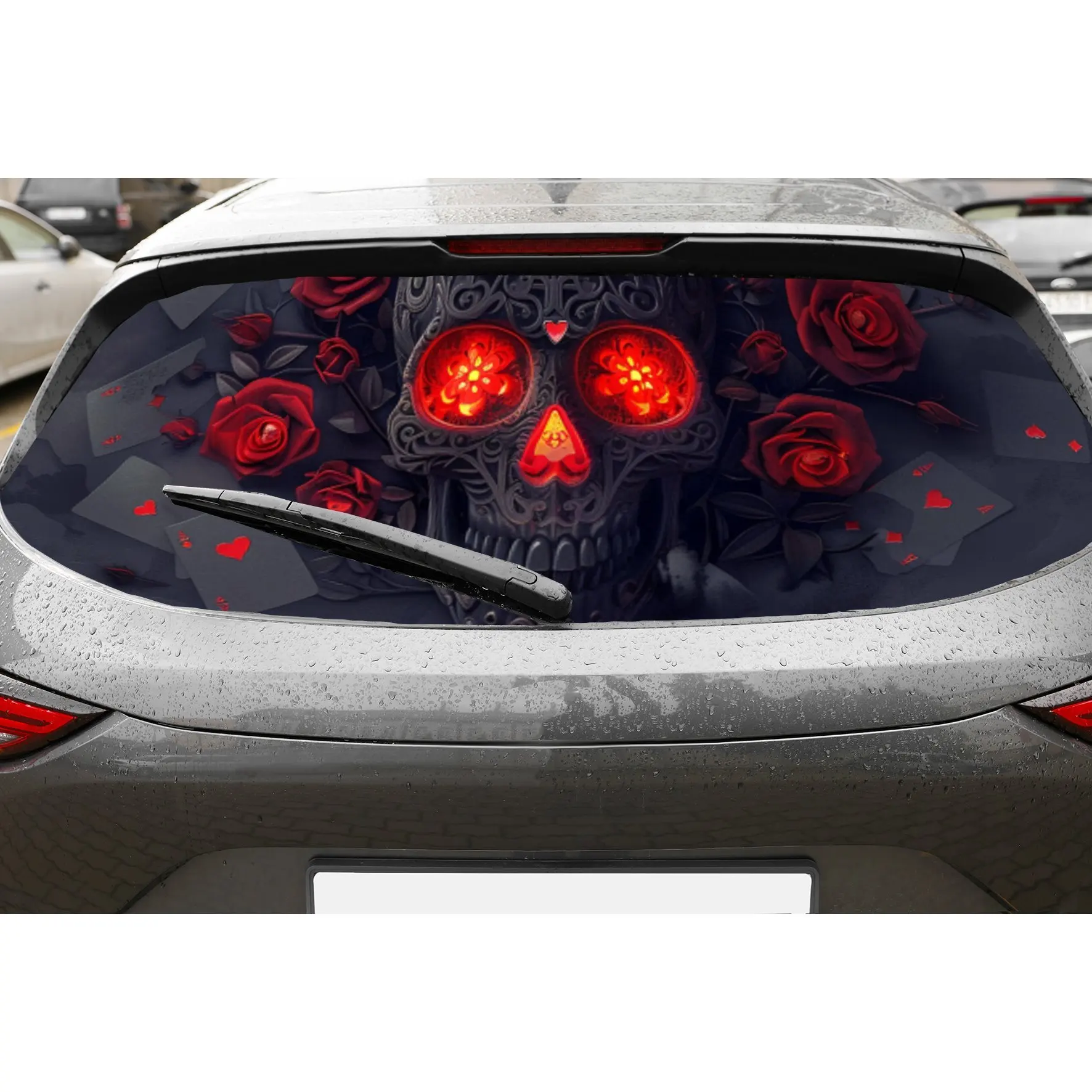 Gothic Skull with Glowing Red Eyes PVC Perforated Car Vinyl Wraps, Privacy Enhancing Design for Rear Window, Car Rear Windshield
Gothic Skull with Glowing Red Eyes PVC Perforated Car Vinyl Wraps, Privacy Enhancing Design for Rear Window, Car Rear Windshield