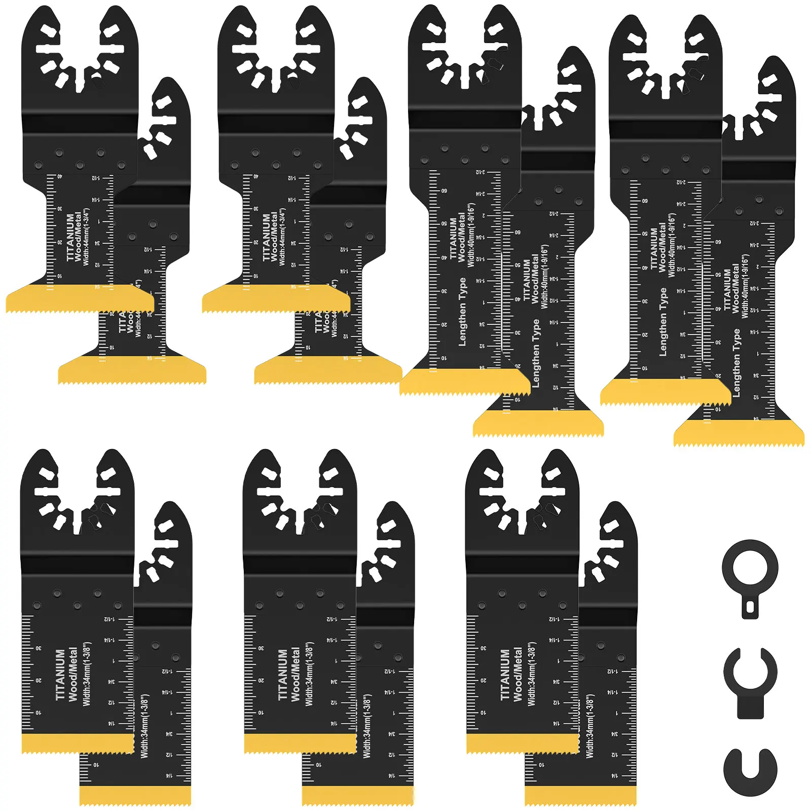 14Pcs Titanium Bi-Metal Oscillating Saw Blades Multifunctional Extra-Long Oscillating Multitool Blades Set Universal Cutting
14Pcs Titanium Bi-Metal Oscillating Saw Blades Multifunctional Extra-Long Oscillating Multitool Blades Set Universal Cutting