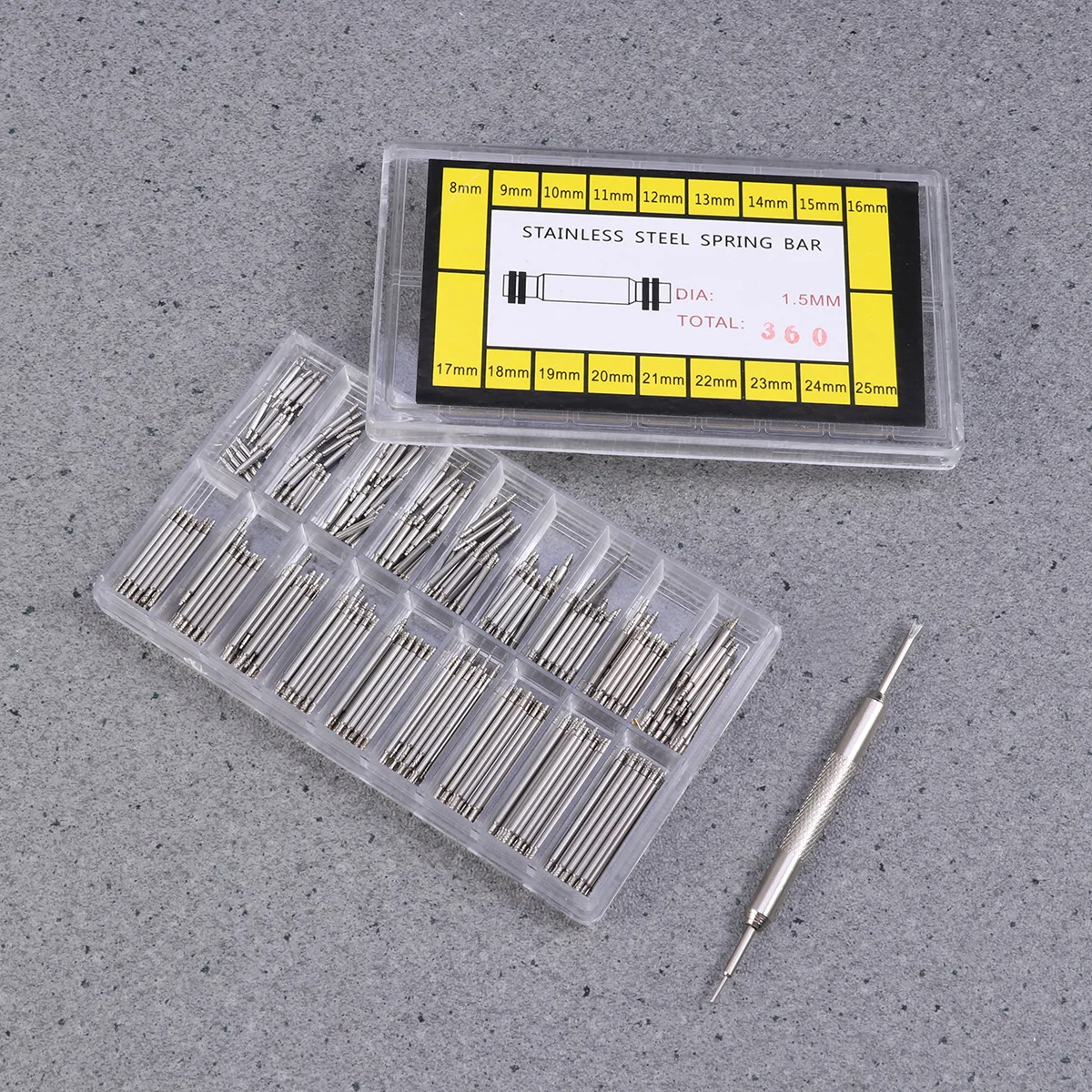 360pcs Watch Spring Bars Stainless Steel Link Repair Replacement for Metal Watch Straps Easy Install Tool Set
360pcs Watch Spring Bars Stainless Steel Link Repair Replacement for Metal Watch Straps Easy Install Tool Set