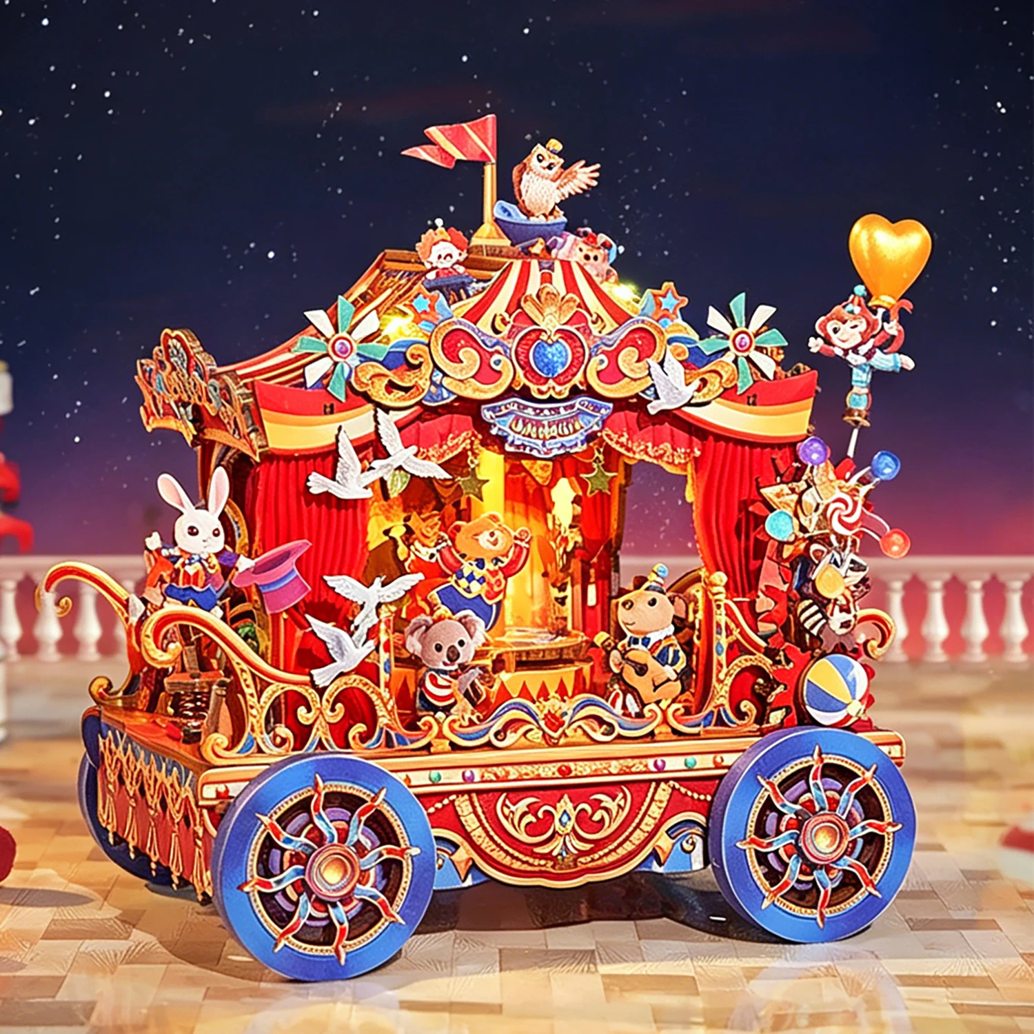 New DIY Wooden Music Box: Circus Parade Carousel Toy with Light, Music & Movable Wheels for Girls' Birthday Gift
New DIY Wooden Music Box: Circus Parade Carousel Toy with Light, Music & Movable Wheels for Girls' Birthday Gift