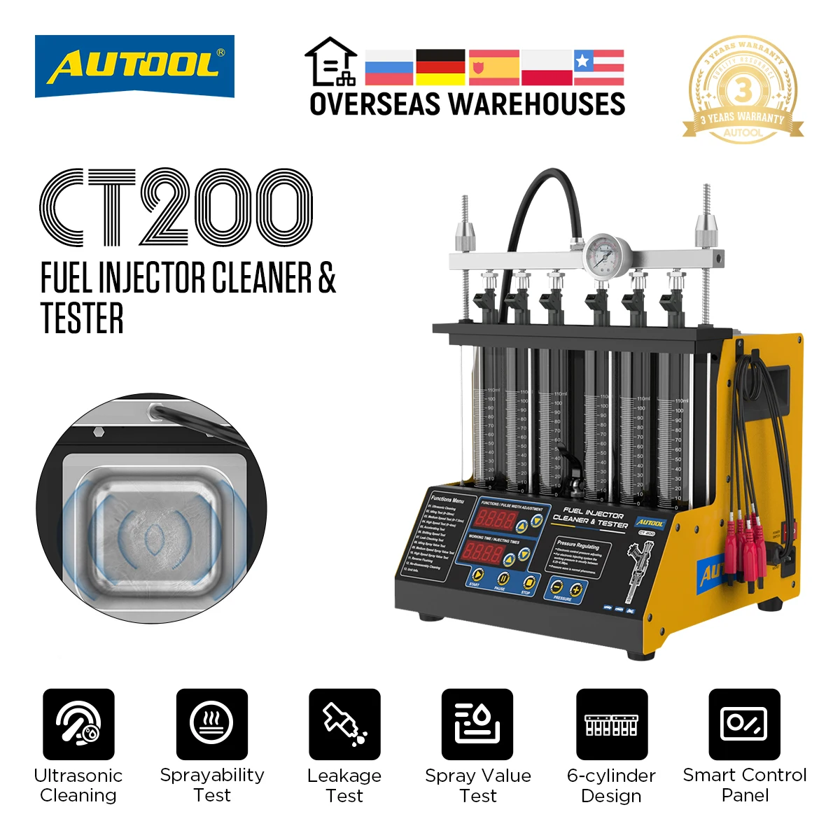 AUTOOL Fuel Injector Tester CT200 Cleaning Machine 110ml*6 Cylinders Ultrasonic Cleaning Injector for Motorcycle and Car
AUTOOL Fuel Injector Tester CT200 Cleaning Machine 110ml*6 Cylinders Ultrasonic Cleaning Injector for Motorcycle and Car