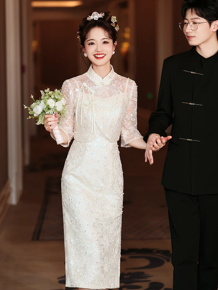 Champagne Colored Wedding Dress Style Short Women's Suit Customized Ceremony Dress Slimming mid Waist Embroidery
Champagne Colored Wedding Dress Style Short Women's Suit Customized Ceremony Dress Slimming mid Waist Embroidery