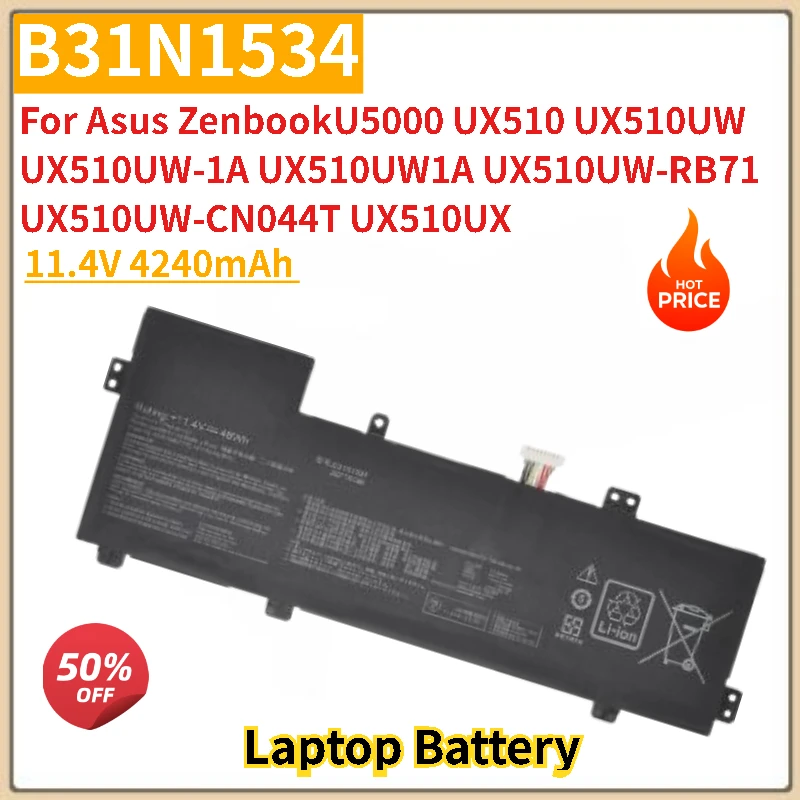 High Quality B31N1534 Laptop Battery 11.4V 4240mAh for Asus Zenbook UX510UW UX510UW-1A U5000 UX510 UX510UW-RB71 UX510UW-CN044T
High Quality B31N1534 Laptop Battery 11.4V 4240mAh for Asus Zenbook UX510UW UX510UW-1A U5000 UX510 UX510UW-RB71 UX510UW-CN044T