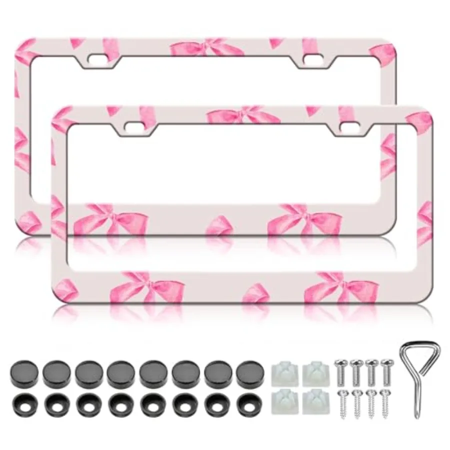 Pink Bow License Plate Frames - 2 Pack Cute Pink License Plate Holder, Stainless Steel Rust-Proof Waterproof Car Decorative Tag
Pink Bow License Plate Frames - 2 Pack Cute Pink License Plate Holder, Stainless Steel Rust-Proof Waterproof Car Decorative Tag