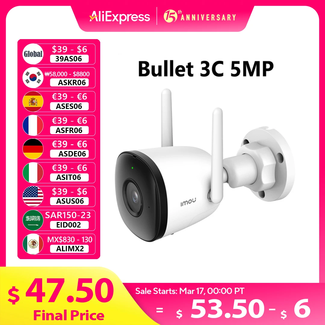 IMOU 5MP Bullet 3C Wifi IP Camera Automatic Tracking Weatherproof AI Human Detection Outdoor Surveillance Security Protection
IMOU 5MP Bullet 3C Wifi IP Camera Automatic Tracking Weatherproof AI Human Detection Outdoor Surveillance Security Protection
