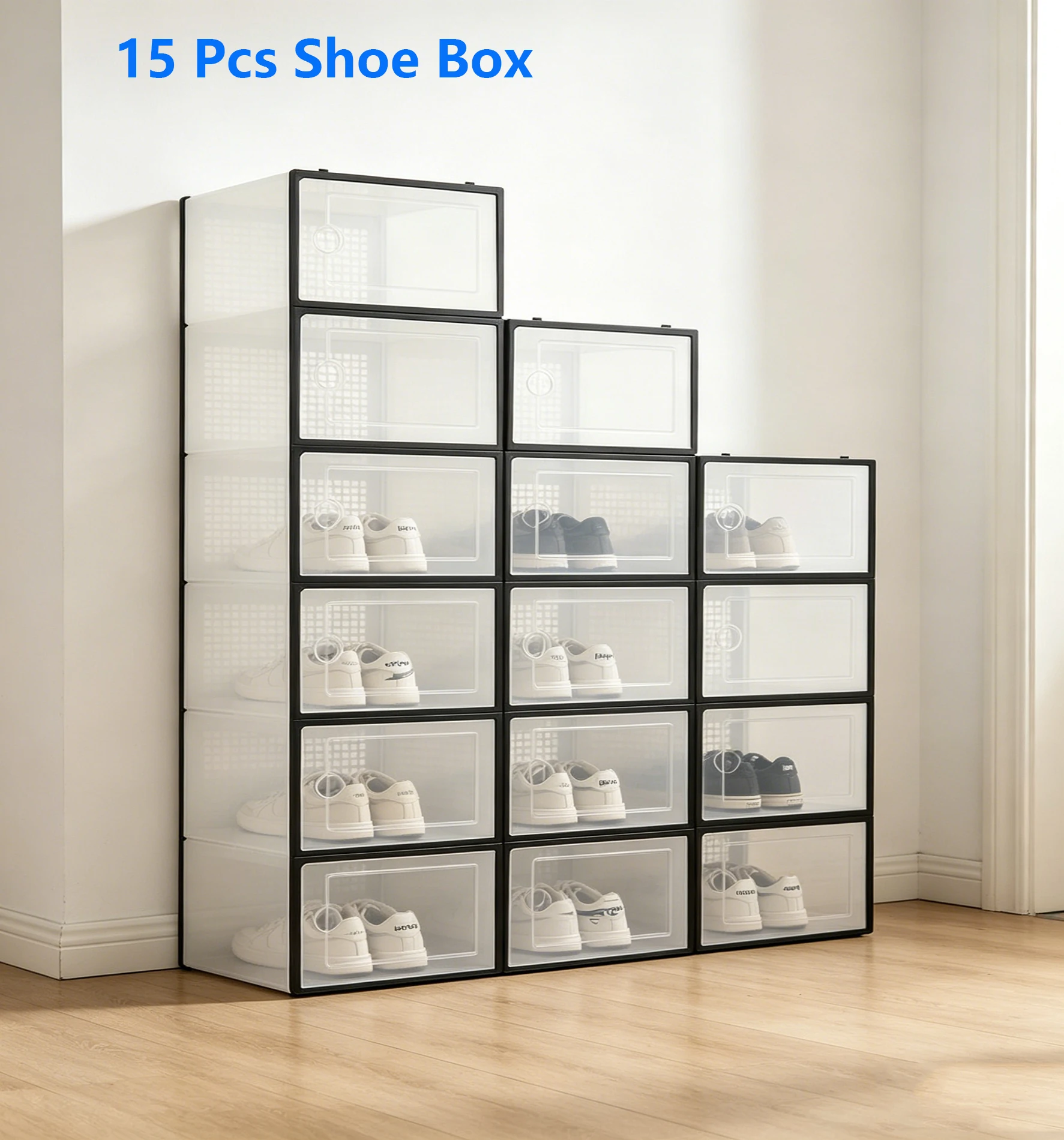 15 Pcs Shoe Storage Boxes Set, Universal Stackable Plastic Shoe Boxes with Lid, for Shoes, Trainers, Toys, Wardrobe and Under the Bed
15 Pcs Shoe Storage Boxes Set, Universal Stackable Plastic Shoe Boxes with Lid, for Shoes, Trainers, Toys, Wardrobe and Under the Bed