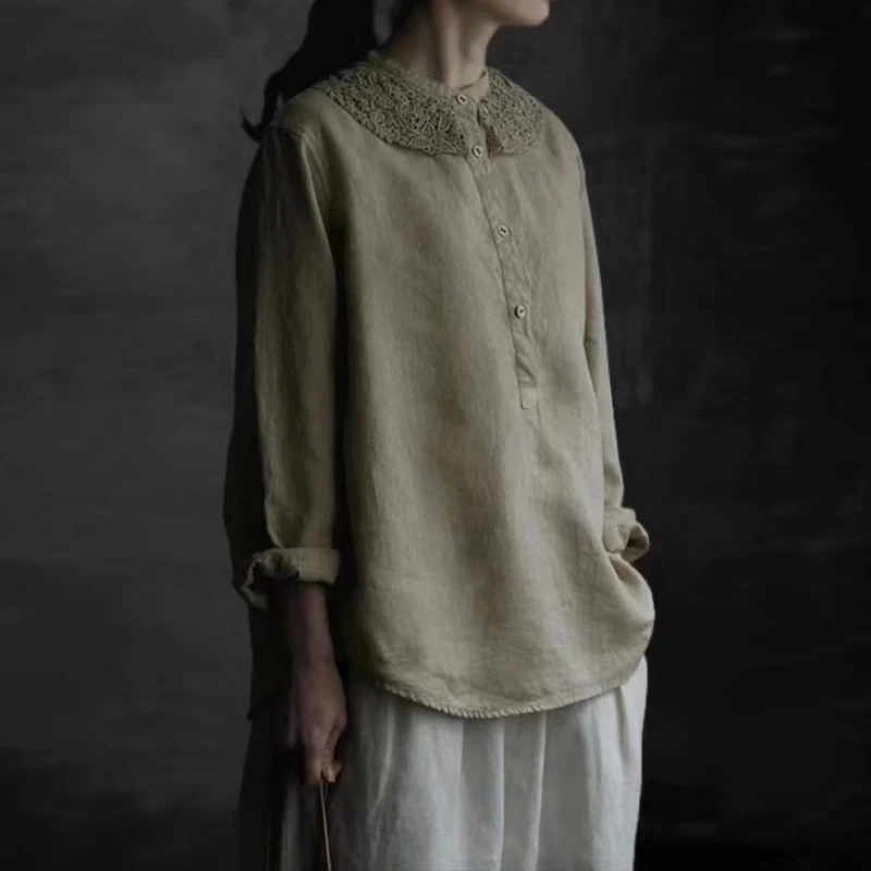 Johnature New Patchwork Lace Linen Womens Tops And Blouses 2024 Autumn Vintagecasual Irregular Loose All Match Female Shirts
Johnature New Patchwork Lace Linen Womens Tops And Blouses 2024 Autumn Vintagecasual Irregular Loose All Match Female Shirts