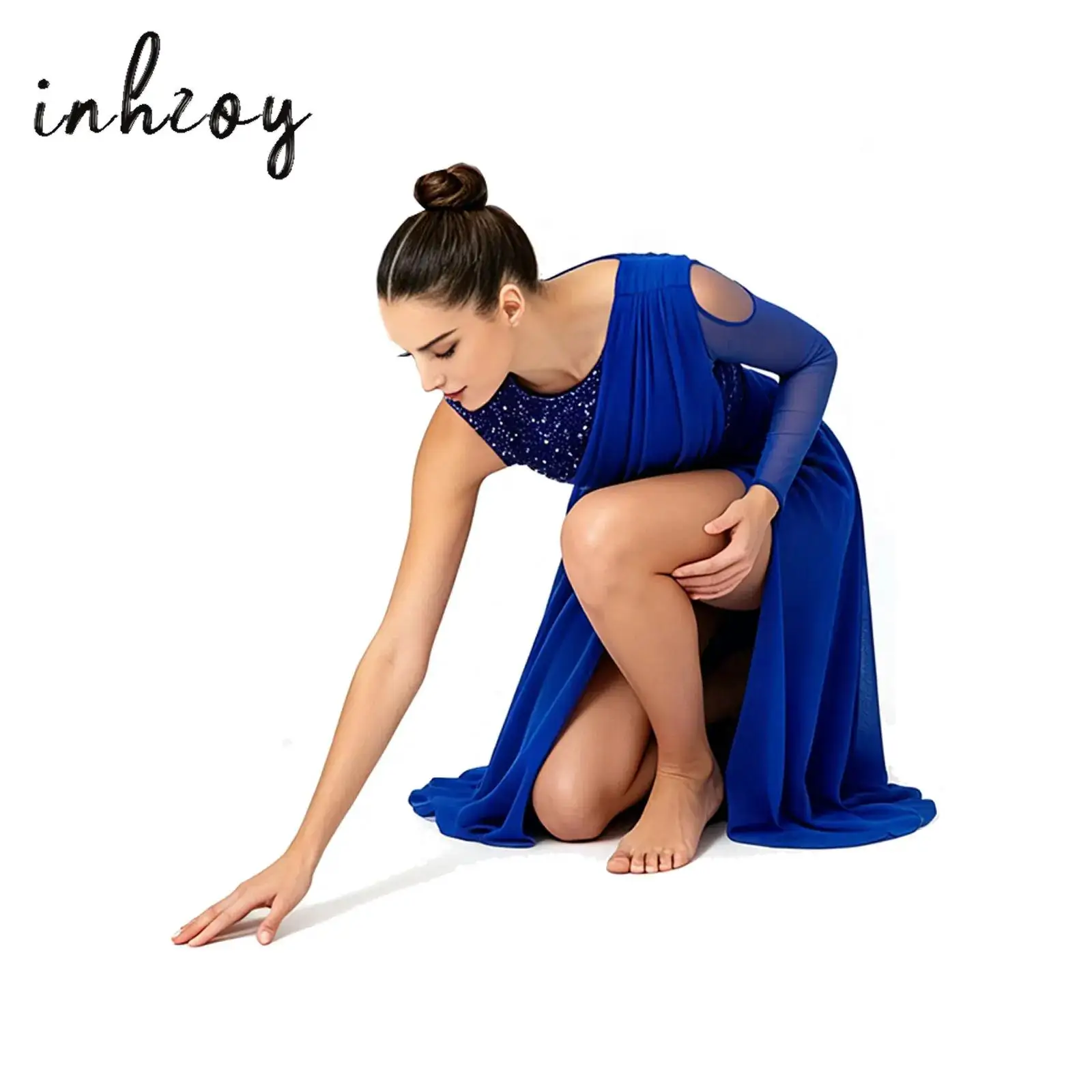 Modern Dance Maxi Skirted Leotard Dress Women Asymmetrical Sleeves Ballet Lyrical Dance Performance Competition Costume Outfits
Modern Dance Maxi Skirted Leotard Dress Women Asymmetrical Sleeves Ballet Lyrical Dance Performance Competition Costume Outfits