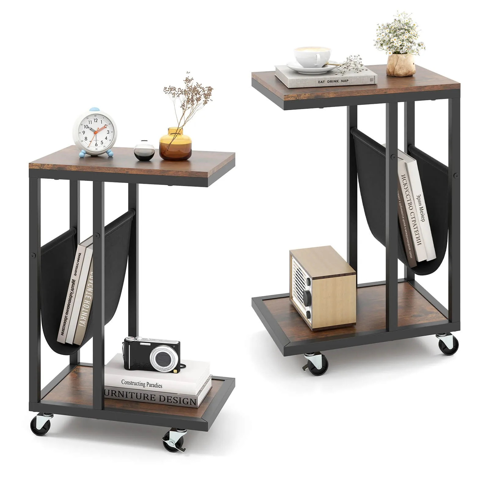 2PCS C-shaped Side Table 2-tier Sofa Couch Table with Canvas Storage Pouch Brown
2PCS C-shaped Side Table 2-tier Sofa Couch Table with Canvas Storage Pouch Brown