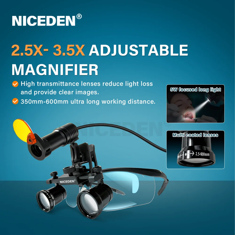 NICEDEN 2.5X and 3.5X 2 in 1 Dental Surgical Magnifier glasses With 5W Headlight SOperation binocular magnifier
NICEDEN 2.5X and 3.5X 2 in 1 Dental Surgical Magnifier glasses With 5W Headlight SOperation binocular magnifier