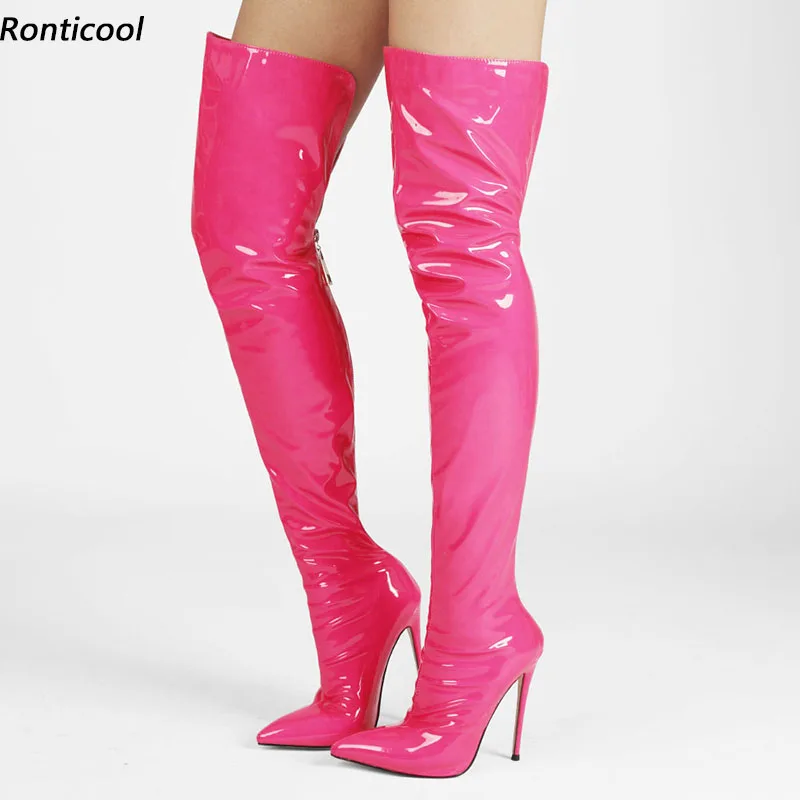 Ronticool/женские зимние блестящие сапоги выше колена с молнией сзади, туфли на шпильке с острым носком, фуксия, фиолетовые, зеленые туфли, размер 5-15
Ronticool/женские зимние блестящие сапоги выше колена с молнией сзади, туфли на шпильке с острым носком, фуксия, фиолетовые, зеленые туфли, размер 5-15