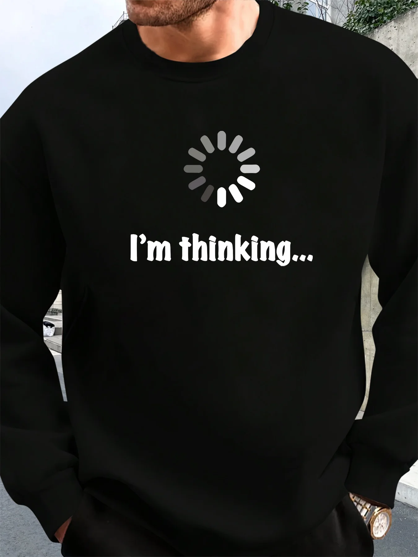 Men'S Casual Loose Fit Crew Neck Sweatshirt with "I'm Thinking..." Print - Black, Long Sleeve, Comfortable &Stylish for Spring
Men'S Casual Loose Fit Crew Neck Sweatshirt with "I'm Thinking..." Print - Black, Long Sleeve, Comfortable &Stylish for Spring