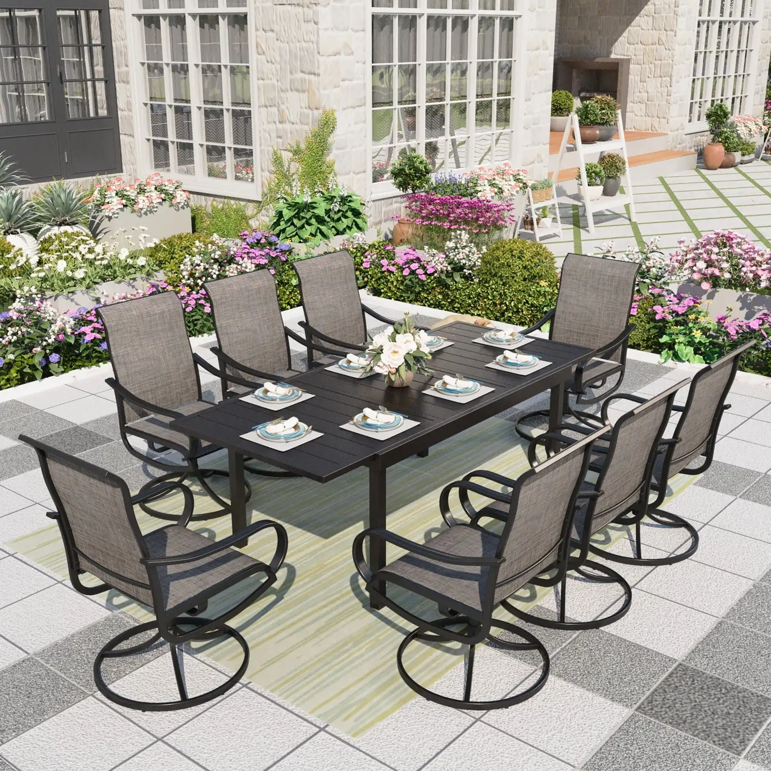 9 Pieces Outdoor Patio Dining Set Metal Furniture Set with Expandable Table & Textilene Chairs Grey
9 Pieces Outdoor Patio Dining Set Metal Furniture Set with Expandable Table & Textilene Chairs Grey