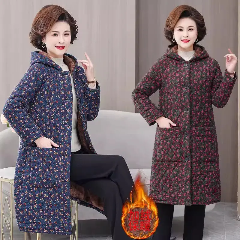 Mom's Winter Women's Plush Jacket Thickened Cotton Linen Long Middle-Aged Elderly Lady Loose Hooded Floral Coat Outerwear Z4683
Mom's Winter Women's Plush Jacket Thickened Cotton Linen Long Middle-Aged Elderly Lady Loose Hooded Floral Coat Outerwear Z4683