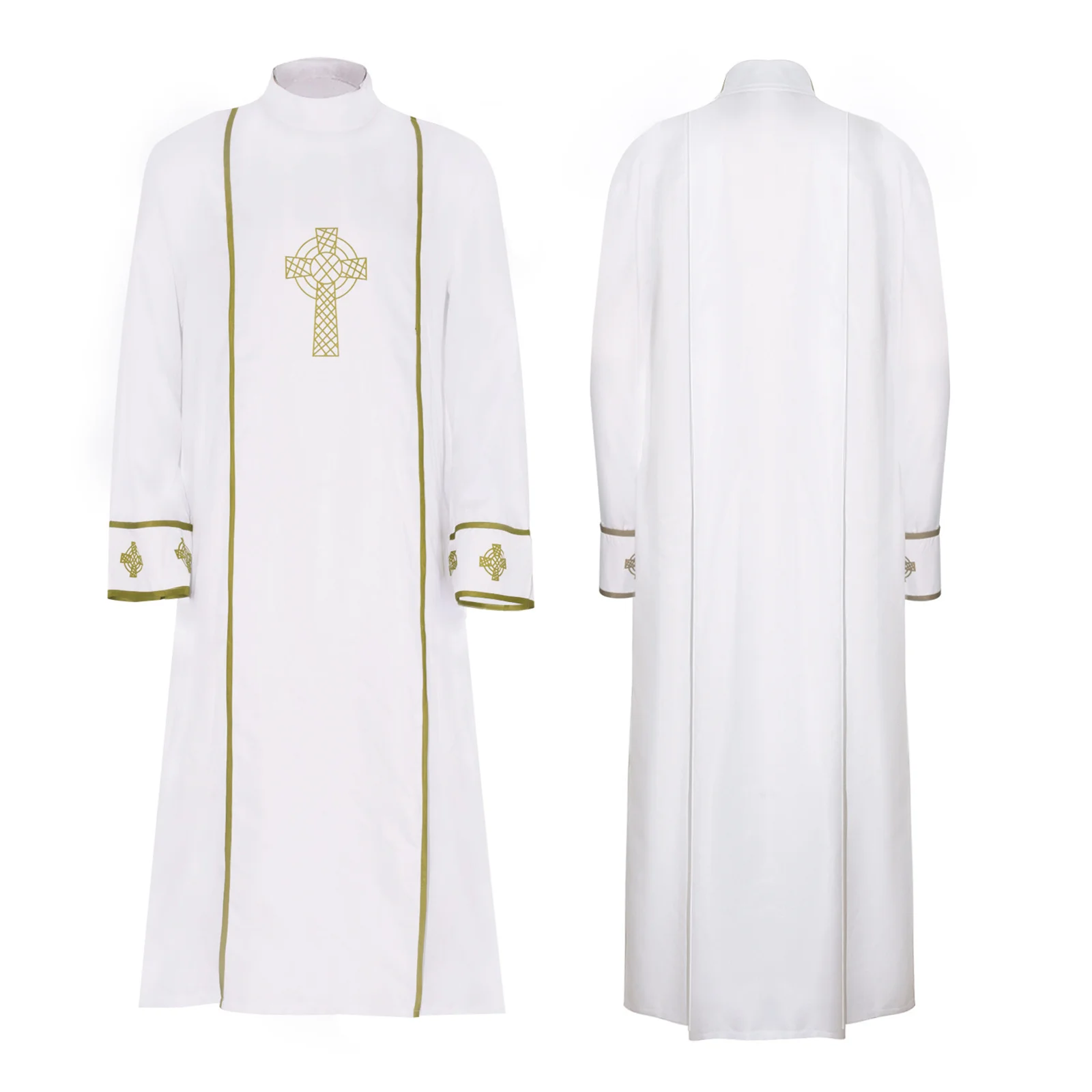 White Priest Robe Cosplay Costume Men's Medieval Yellow Cross Stand Collar Cloak Clergy Stage Performance Outfit
White Priest Robe Cosplay Costume Men's Medieval Yellow Cross Stand Collar Cloak Clergy Stage Performance Outfit