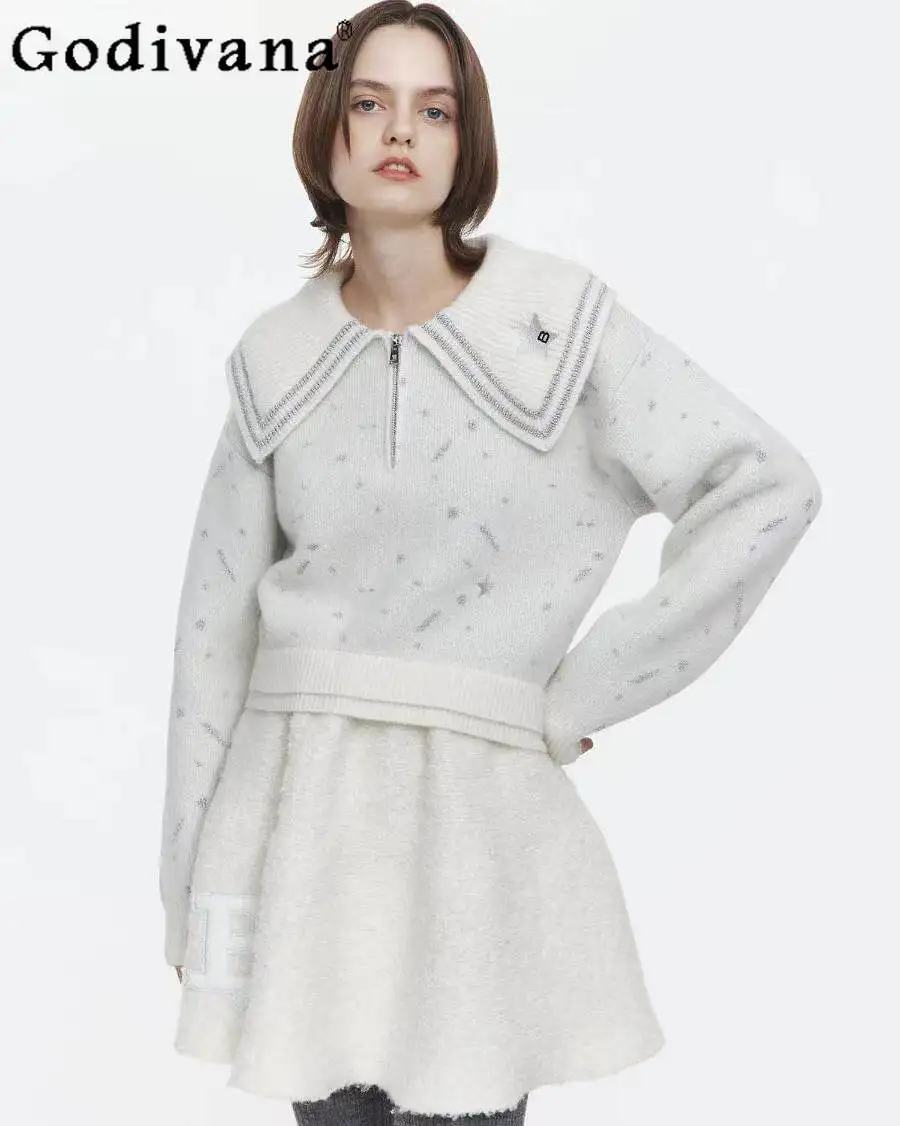 Japanese Fashion Sweet White Sweater Spring New Women's Casual Star Letter Embroidery Turn-Down Collar Knit Pullover Lady Tops
Japanese Fashion Sweet White Sweater Spring New Women's Casual Star Letter Embroidery Turn-Down Collar Knit Pullover Lady Tops
