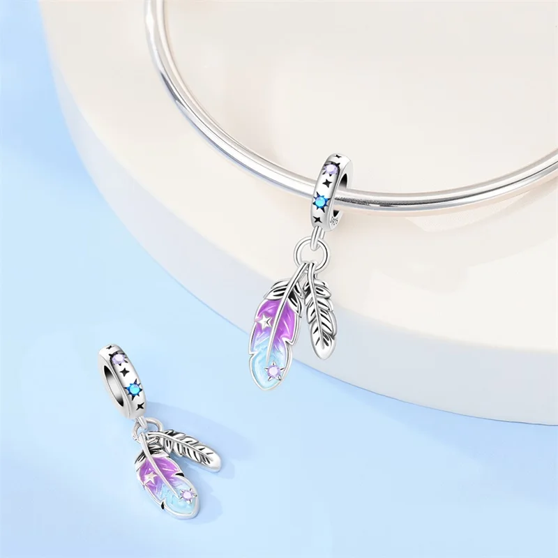 New 925 sterling silver colorful feather pendant suitable for DIY bracelets, fashionable women's jewelry, holiday birthday gifts
New 925 sterling silver colorful feather pendant suitable for DIY bracelets, fashionable women's jewelry, holiday birthday gifts