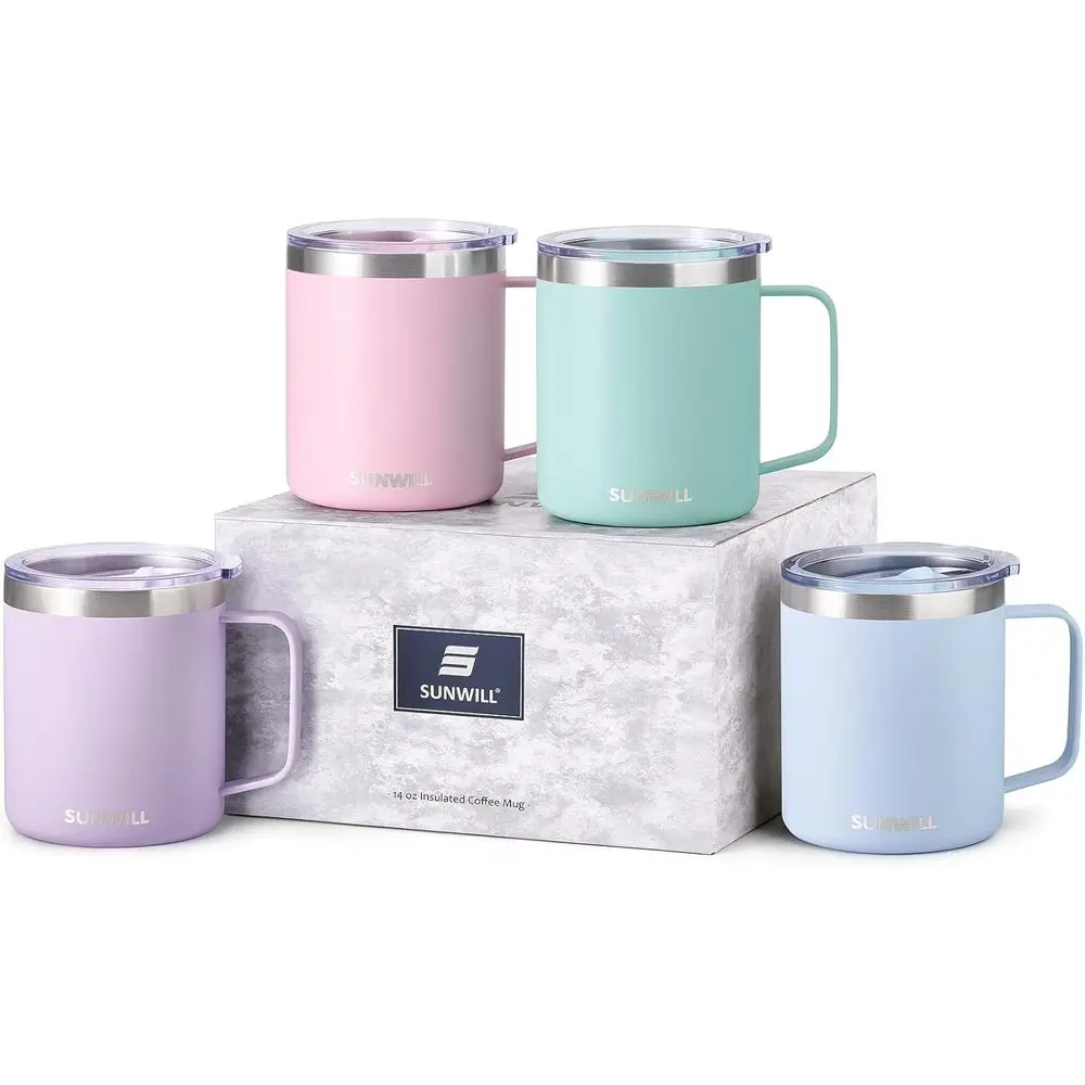 Set of 4 Insulated Stainless Steel Tumblers, 14 oz Cups with Lids, Powder Coated in Orchid, Iceberg, Mint, and Sakura Designs fo
Set of 4 Insulated Stainless Steel Tumblers, 14 oz Cups with Lids, Powder Coated in Orchid, Iceberg, Mint, and Sakura Designs fo