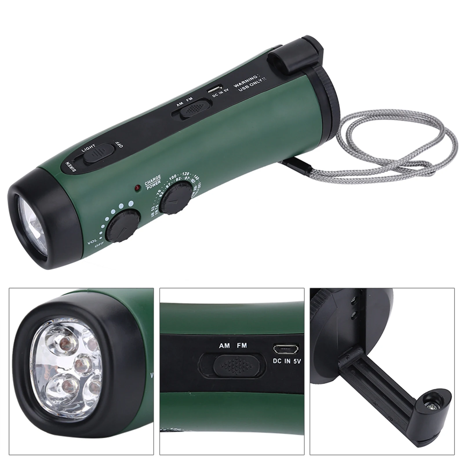 Hand Crank LED Flash Multi Function Hand Crank LED Camping Emergency Flashlight Radio Torch Phone Green Radio LED Flash
Hand Crank LED Flash Multi Function Hand Crank LED Camping Emergency Flashlight Radio Torch Phone Green Radio LED Flash