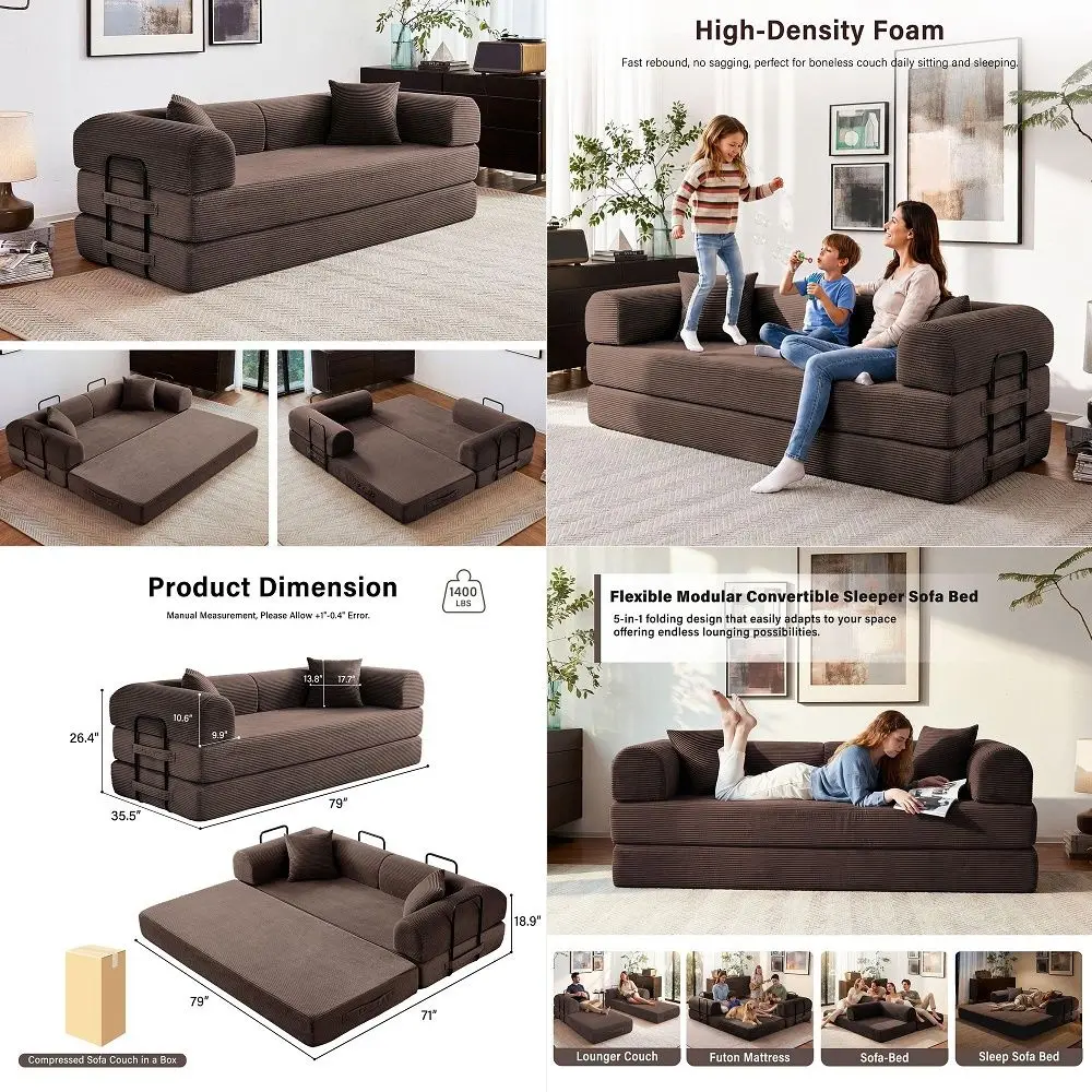 Convertible Sofa Bed, 5in1 Corduroy Boneless Couch Bed Sofa Pull Out, Memory Foam Couch, No Assembly Futon Couches for Living R
Convertible Sofa Bed, 5in1 Corduroy Boneless Couch Bed Sofa Pull Out, Memory Foam Couch, No Assembly Futon Couches for Living R