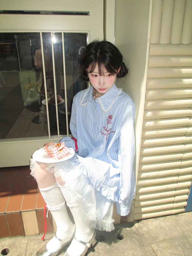Blue Striped Long Sleeve Doll Dress Lace Trim Puffy Skirt Short Dress Spring New Style Daily Wear Other 100% Material
Blue Striped Long Sleeve Doll Dress Lace Trim Puffy Skirt Short Dress Spring New Style Daily Wear Other 100% Material