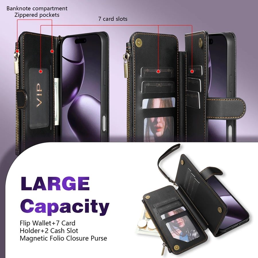 Wallet Multi-card Slot Zipper Kickstand Magnetic Flip Leather Case For Xiaomi 15T Poco X7/X8 Pro Redmi 15C Note 15 Pro+ Cover
Wallet Multi-card Slot Zipper Kickstand Magnetic Flip Leather Case For Xiaomi 15T Poco X7/X8 Pro Redmi 15C Note 15 Pro+ Cover