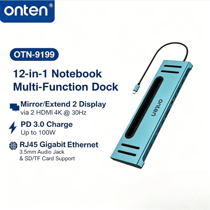ONTEN 12 In 1 USB C Docking Station Dual HDMI 4K@30Hz 4*USB3.0 Gigabit RJ45 SD TF Type C Audio Port Laptop Hub
ONTEN 12 In 1 USB C Docking Station Dual HDMI 4K@30Hz 4*USB3.0 Gigabit RJ45 SD TF Type C Audio Port Laptop Hub