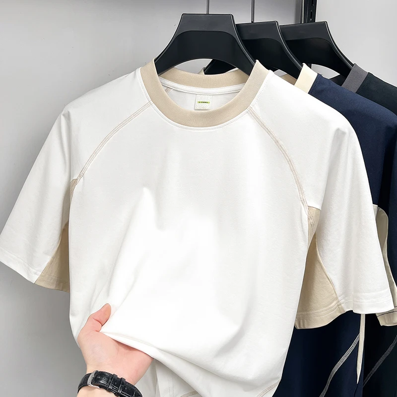 High quality casual and fashionable summer new short sleeved long staple cotton round neck T-shirt with simple splicing top
High quality casual and fashionable summer new short sleeved long staple cotton round neck T-shirt with simple splicing top