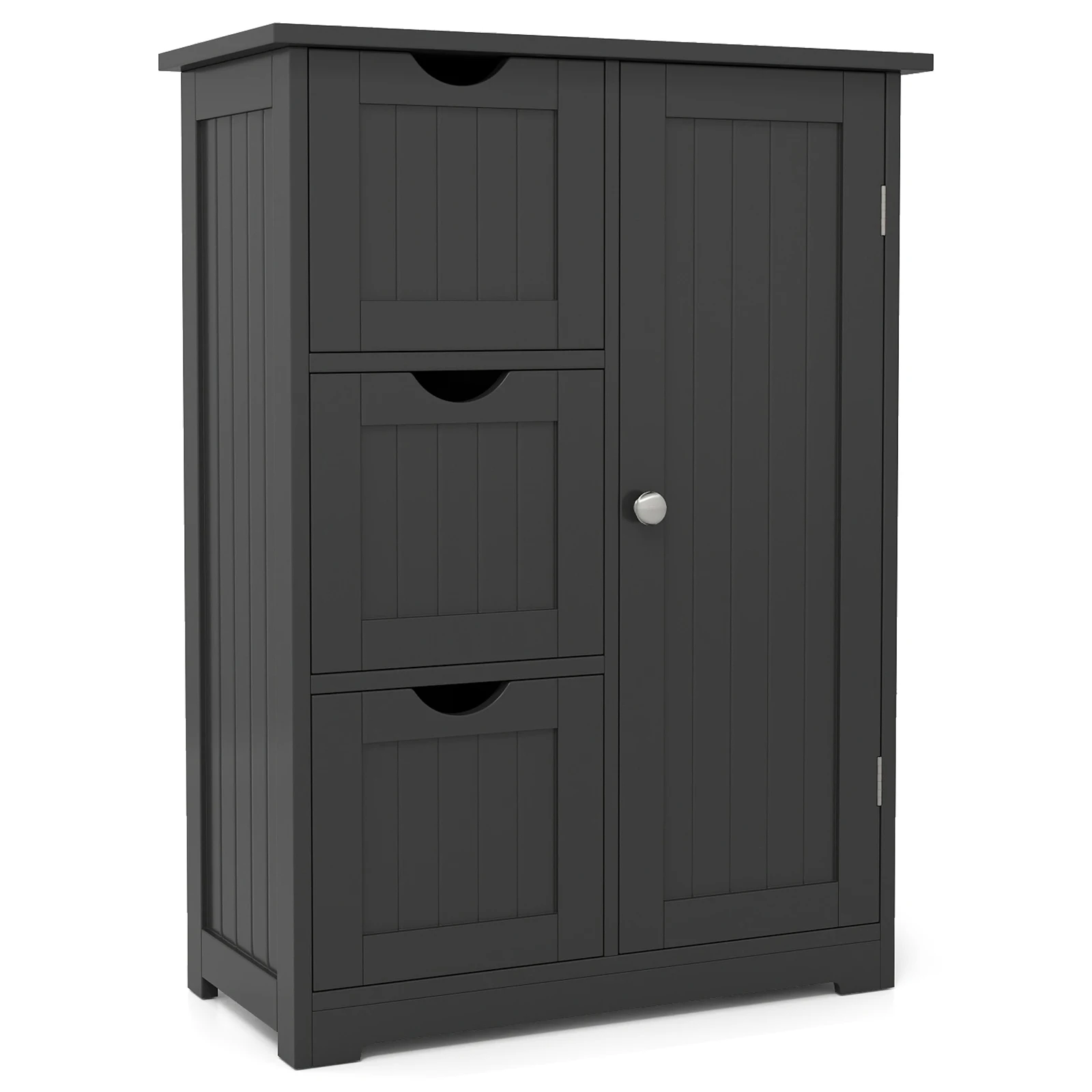 Bathroom Floor Cabinet Side Storage Cabinet with 3 Drawers and 1 Cupboard Black
Bathroom Floor Cabinet Side Storage Cabinet with 3 Drawers and 1 Cupboard Black