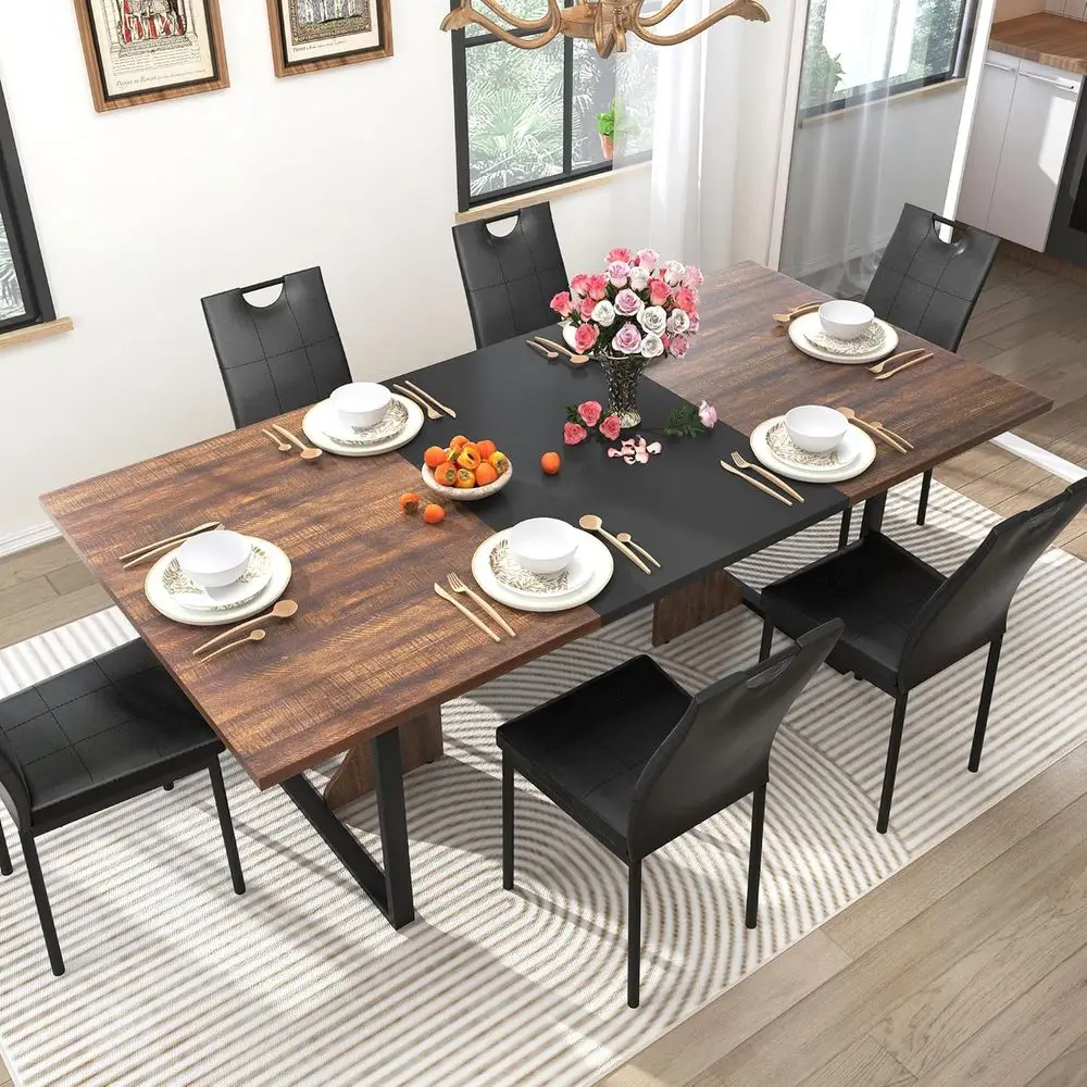 7-Piece Dining Set for 4-6, 71 Long Wooden Kitchen Table with 6 Chairs (Brown & Black)
7-Piece Dining Set for 4-6, 71 Long Wooden Kitchen Table with 6 Chairs (Brown & Black)