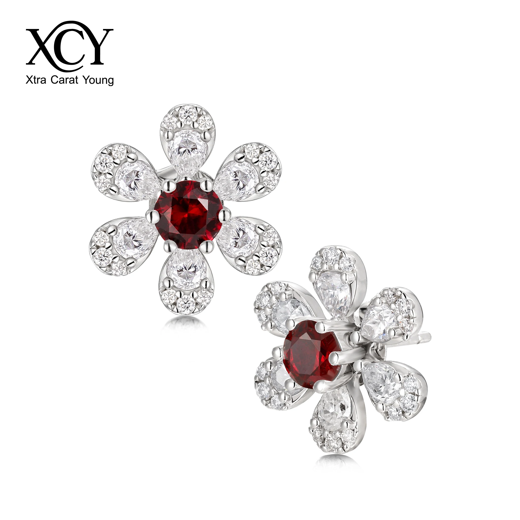 XCY Ruby & Moissanite Flower Stud Earrings for Women 925 Silver 2 Ways Wearable Convertible Diamond Earrings Fine Jewelry Gift
XCY Ruby & Moissanite Flower Stud Earrings for Women 925 Silver 2 Ways Wearable Convertible Diamond Earrings Fine Jewelry Gift
