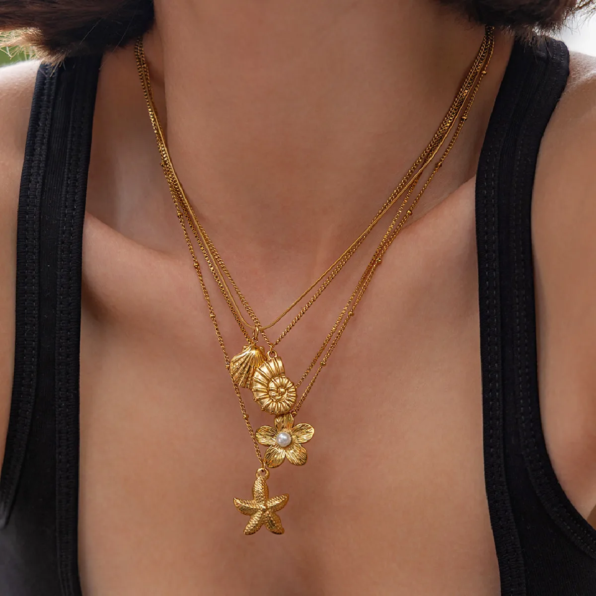 Summer Beach Vacation Style Shell Starfish Conch Flower Pendant Necklaces for Women Unique Charming Stainless Steel Jewelry Gift
Summer Beach Vacation Style Shell Starfish Conch Flower Pendant Necklaces for Women Unique Charming Stainless Steel Jewelry Gift