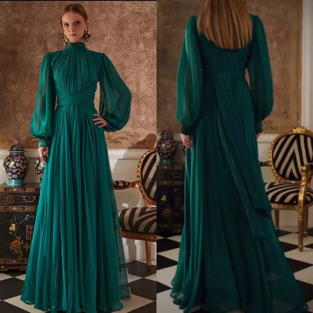 Chiffon High Collar Prom Dresses Long Puffy Sleeves Pleat Floor Length A-line Formal Evening Party Gown Cocktail Dress
Chiffon High Collar Prom Dresses Long Puffy Sleeves Pleat Floor Length A-line Formal Evening Party Gown Cocktail Dress