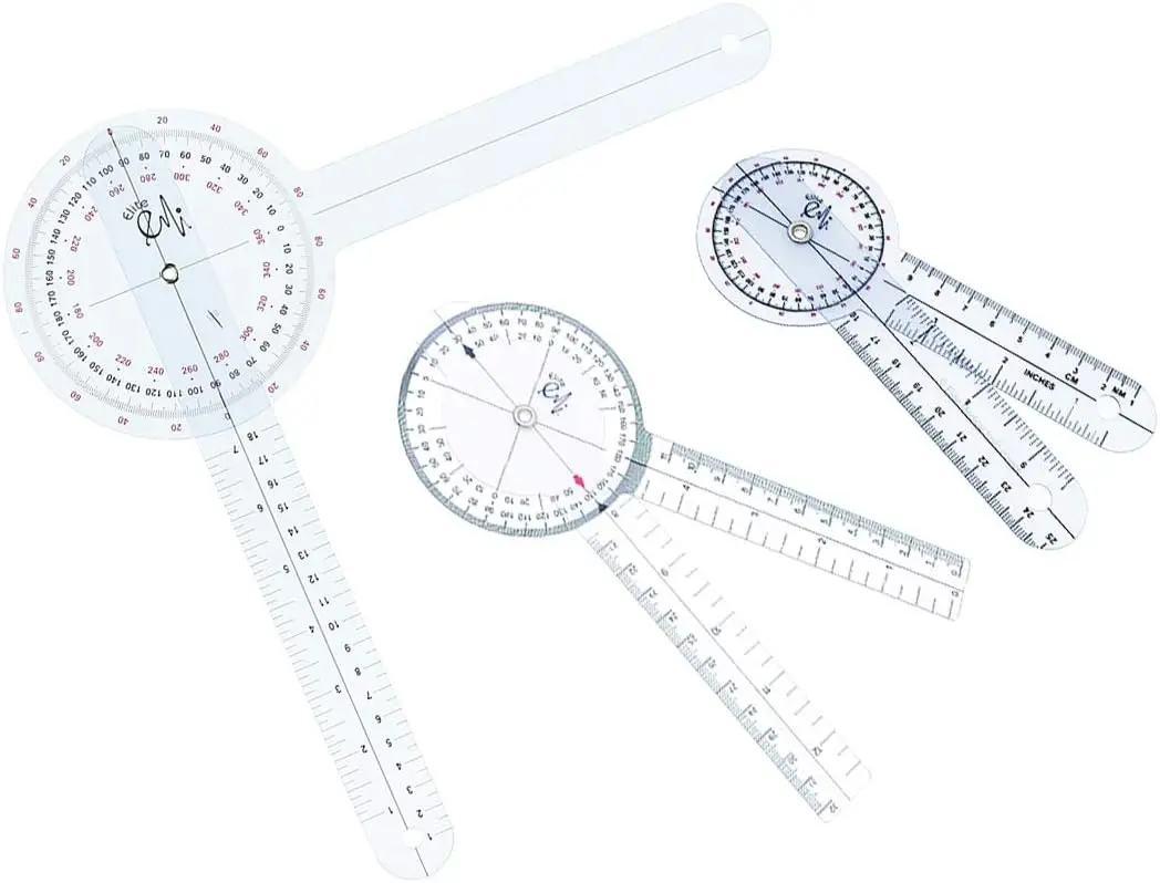 3 Piece Goniometer Set 12" 8" 6" with Carrying Case, 360 Degree 1 Degree Increments
3 Piece Goniometer Set 12" 8" 6" with Carrying Case, 360 Degree 1 Degree Increments