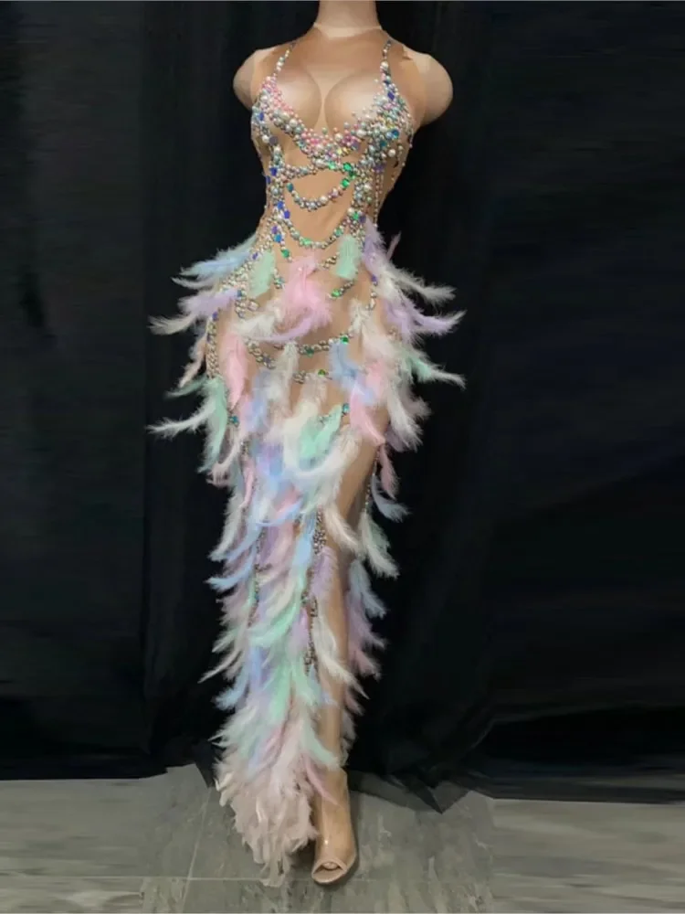 New Singer Host Model Colorful Feather Rhinestone Stretch Wrap Buttock Long Dress Evening Dress Stage Adult Costume
New Singer Host Model Colorful Feather Rhinestone Stretch Wrap Buttock Long Dress Evening Dress Stage Adult Costume