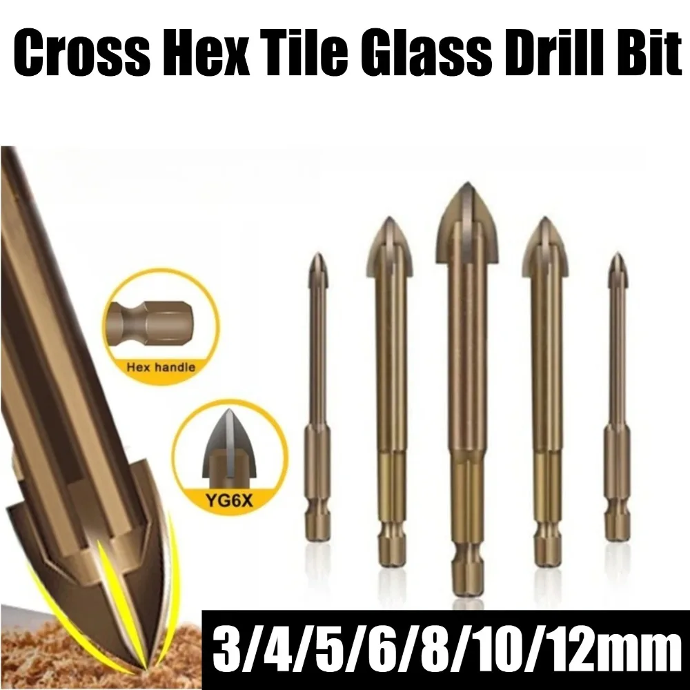 Cross Hex Tile Glass Drill Bits Set Titanium Coated Power Tools for Glass Ceramic Concrete Hole Opener 3 4 5 6 8 10 12mm
Cross Hex Tile Glass Drill Bits Set Titanium Coated Power Tools for Glass Ceramic Concrete Hole Opener 3 4 5 6 8 10 12mm