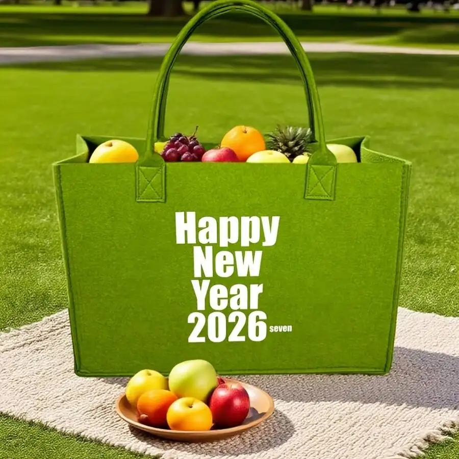 Green Felt Tote Bag With Happy New Year 2026 Print For Women Casual Party Use
Green Felt Tote Bag With Happy New Year 2026 Print For Women Casual Party Use
