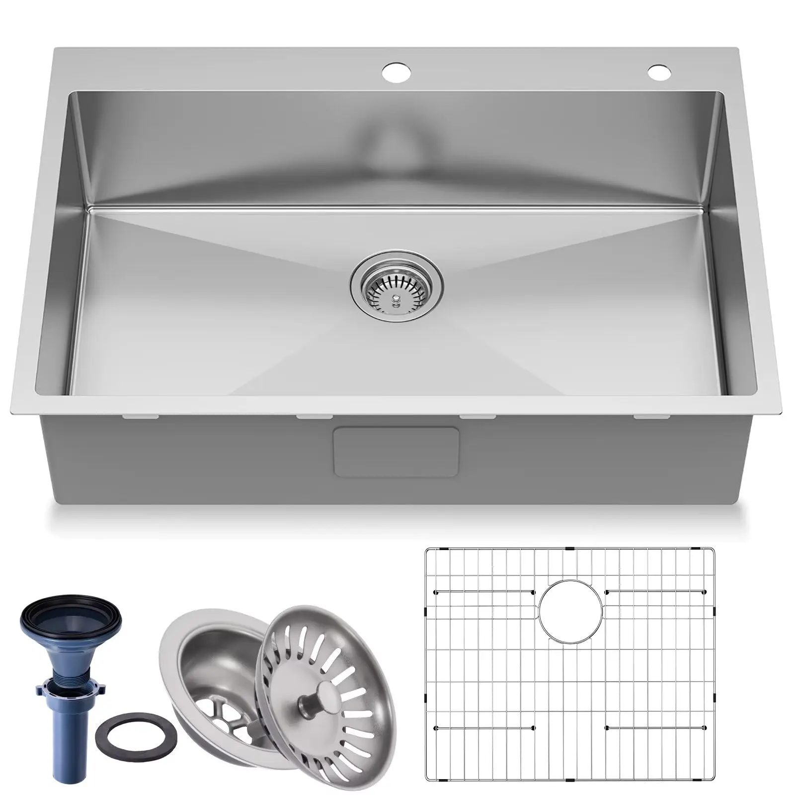 33 Inch Topmount 18 Gauge Single Bowl Stainless Steel Kitchen Sink With Accessories
33 Inch Topmount 18 Gauge Single Bowl Stainless Steel Kitchen Sink With Accessories
