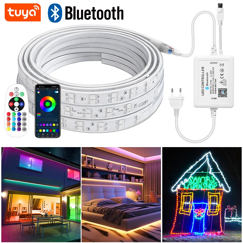 Waterproof 220V RGB Led Light Tape 10m 50m 100m Smart WiFi Tuya,Bluetooth,Remote RGB Led Ribbon 5050 SMD Outdoor Decoration
Waterproof 220V RGB Led Light Tape 10m 50m 100m Smart WiFi Tuya,Bluetooth,Remote RGB Led Ribbon 5050 SMD Outdoor Decoration
