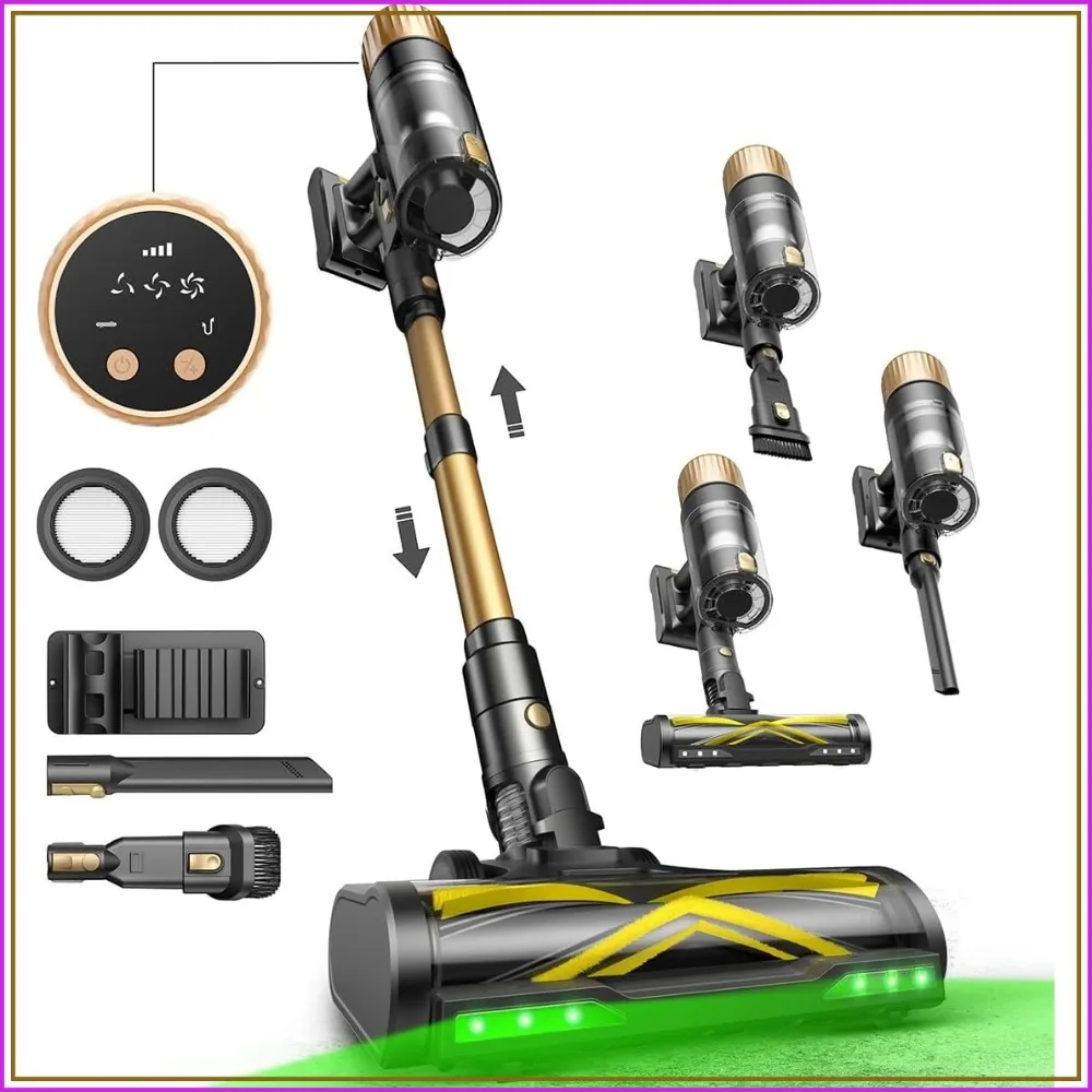 60KPA Cordless Vacuum, 65Mins Runtime, Anti-Tangle Brush, Touch Screen, Self-Standing, 180° Lay-Flat for All Floors
60KPA Cordless Vacuum, 65Mins Runtime, Anti-Tangle Brush, Touch Screen, Self-Standing, 180° Lay-Flat for All Floors